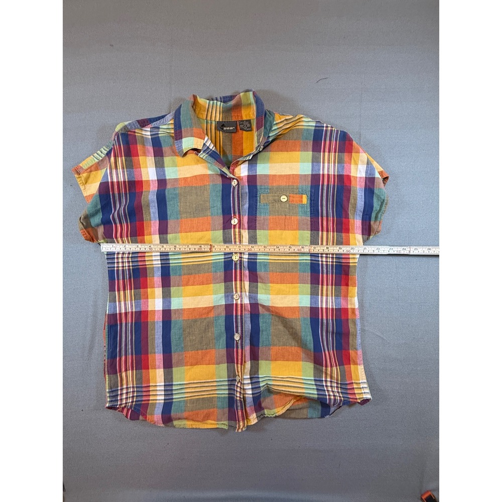 Lizwear Womens Plaid Button Down Multicolor Short Sleeve Cotton Size Med  1784 - Picture 5 of 6
